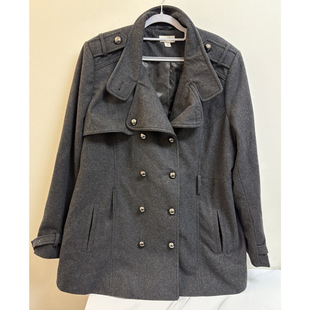Womens Cato Wool Blend Retro Inspired Military Peacoat Gray Double Breasted XL